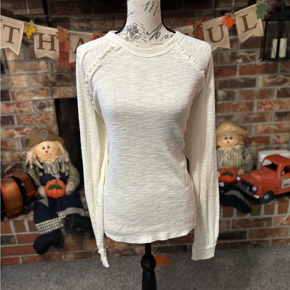 Anthropologie Cream Long Sleeve Top